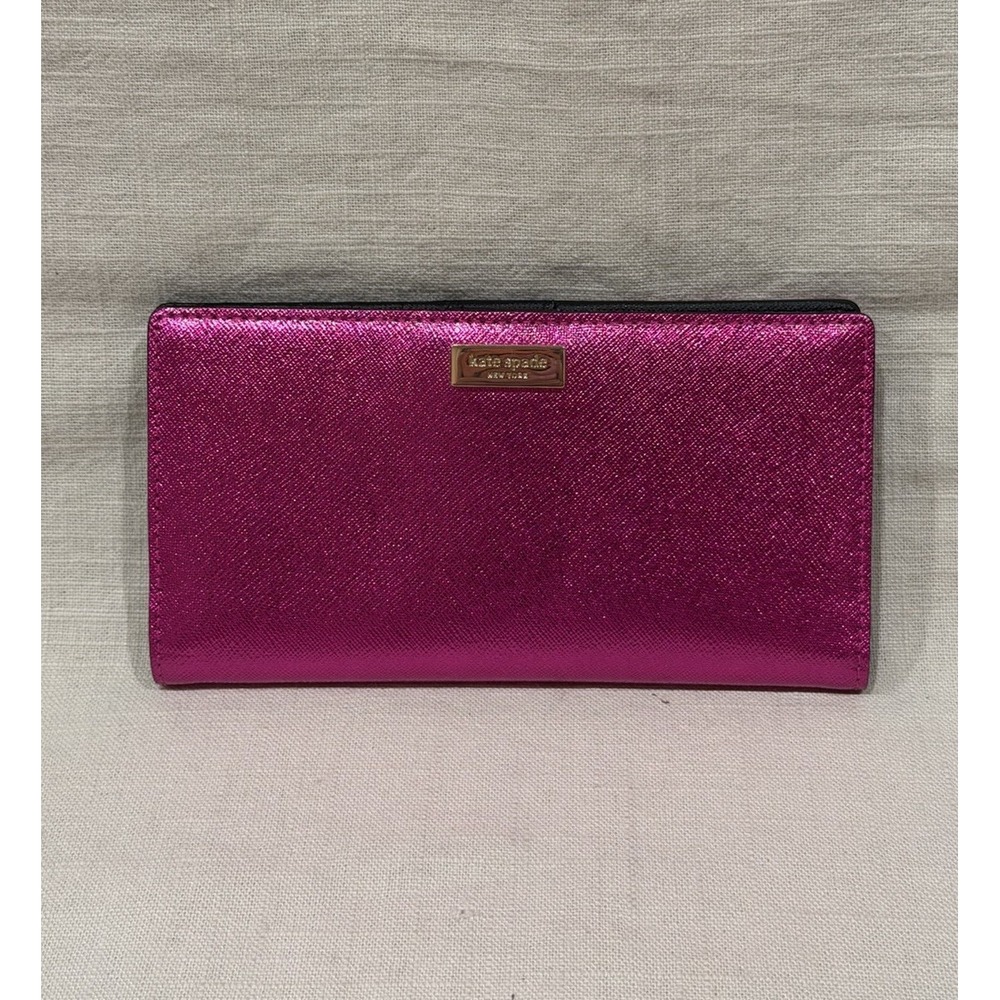 Kate Spade Laurel Way Bajarose Pink Stacy Wallet Bifold Zipper Sparkly Shimmer